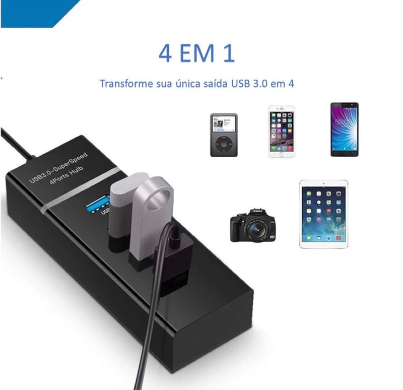 Hub Usb 3.0 4 portas Expansor Rápido 5 Gbps Alta Velocidade Alta Resistência - Llys Store